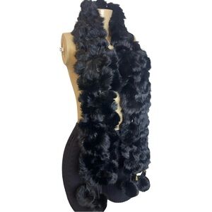Vintage Black Rabbit Fur Pom Pom Scarf